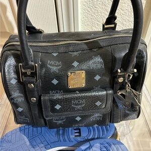 MCM Black and Gray Leather Satchel